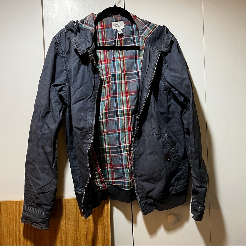 blue plaid red jacket hoodie men’s thrifted